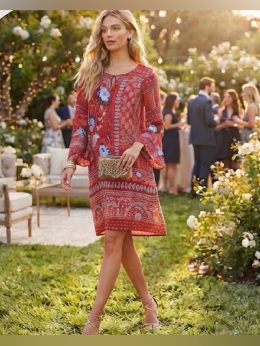 ANTHROPOLOGIE VANESSA VIRGINIA Floral Bell Sleeve Peasant Dress Silk Size 6